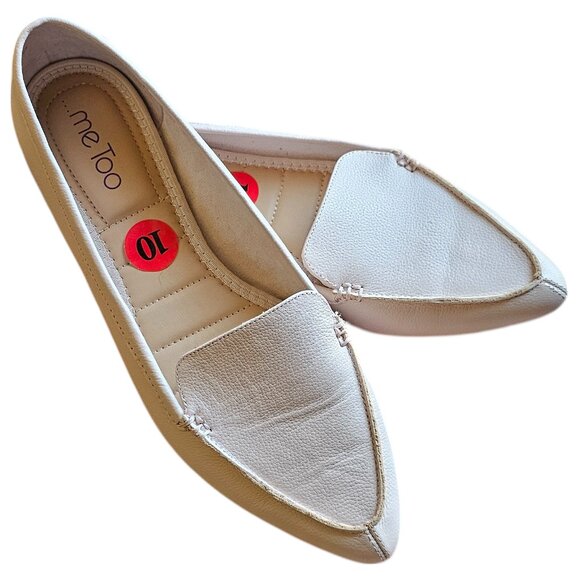 Me Too 10 Pointed Toe Loafer Flats Beige Tan Genuine Leather - Picture 1 of 7